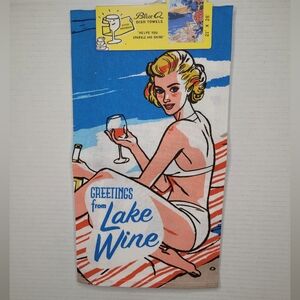 Fun Lake Wine Blue Q Dish and Tea Towel NWT